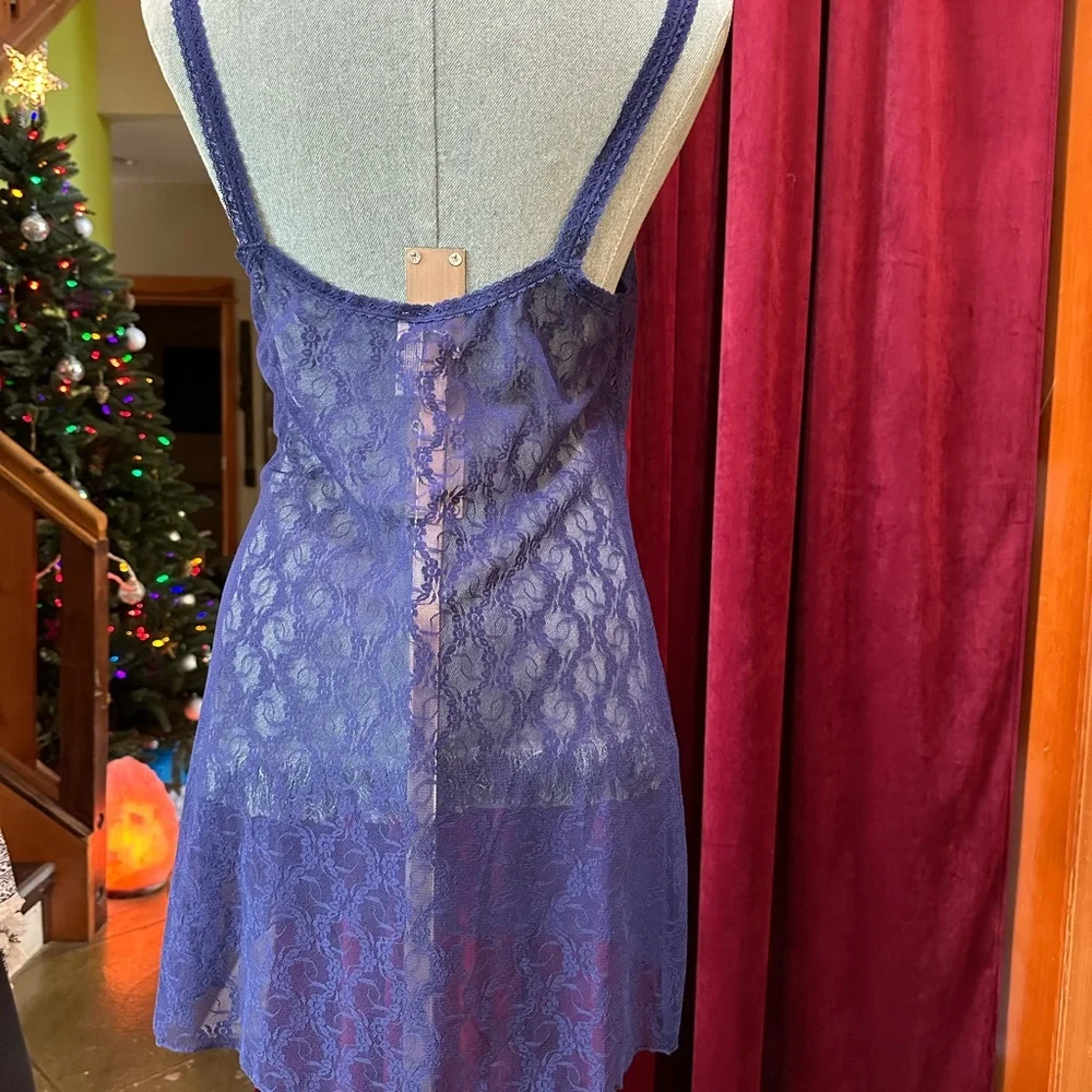 Tempt’d Lace Slip XL navy blue stretch w/bow on straps nice seams & hem NEW wTag - Picture 2 of 15